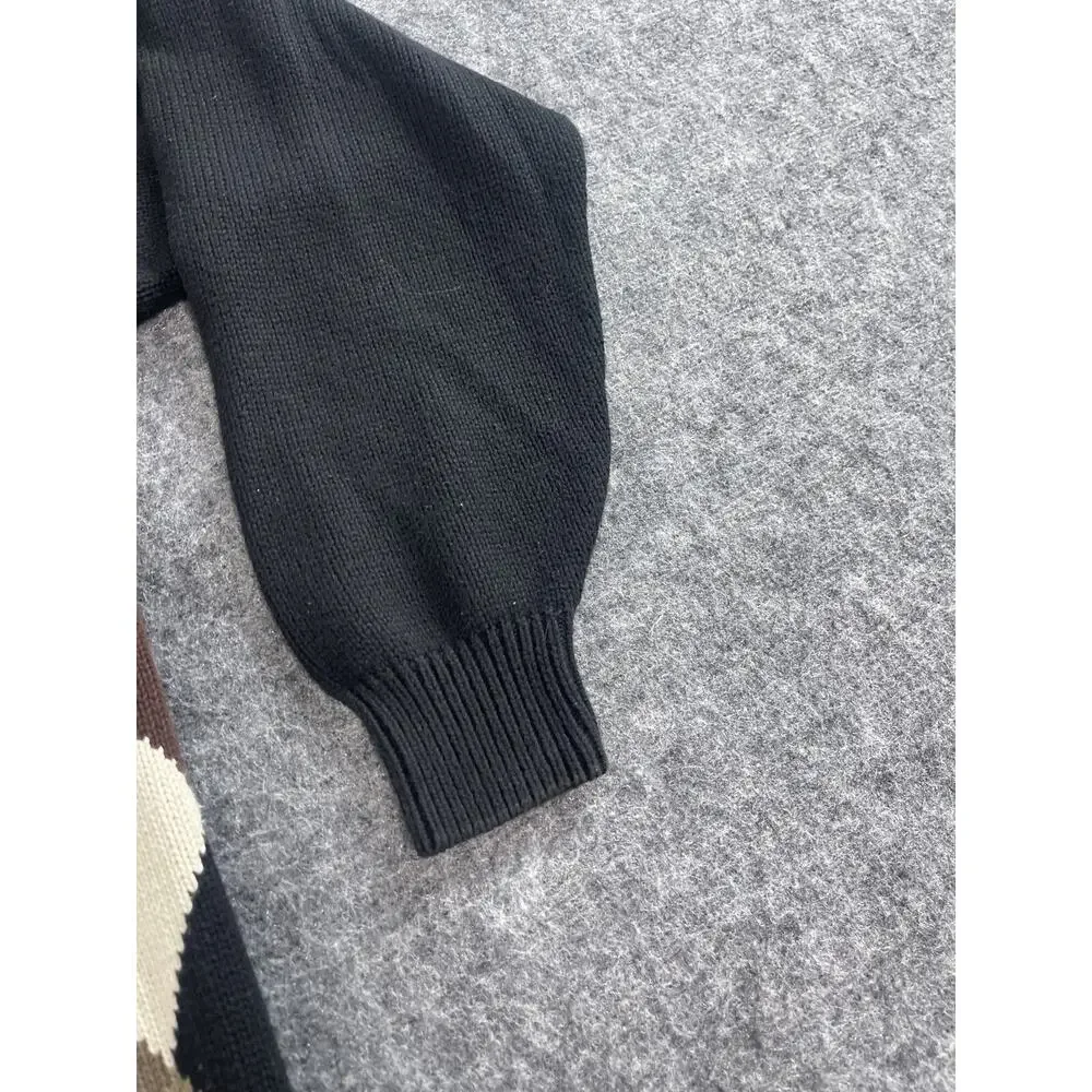Cotton Traders Sweater Mens Large Black Argyle Pullover Vintage 90s N14